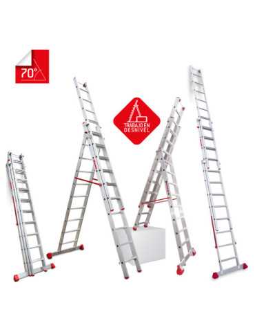Escalera multiuso de 3 tramos con peldaños cómodos Peldaños 14-15-15 EN1515 FARAONE