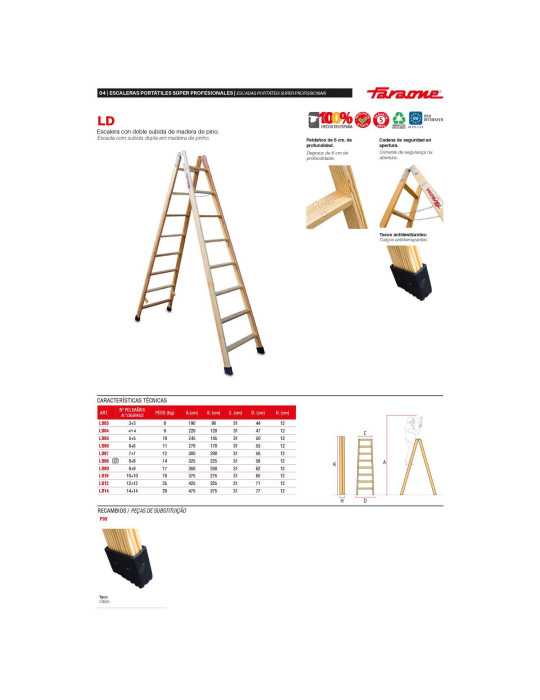 Escalera doble subida de madera Peldaños 5-5 LD05 FARAONE