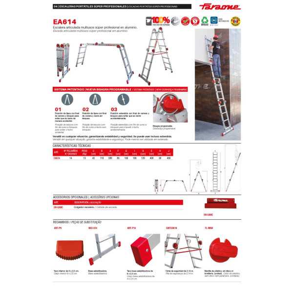 Escalera articulada multiuso en aluminio Peldaños 14 EA614 FARAONE