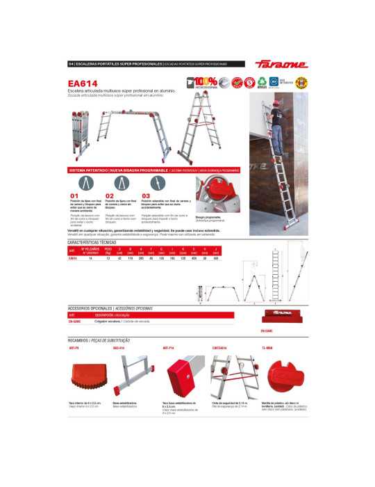 Escalera articulada multiuso en aluminio Peldaños 14 EA614 FARAONE