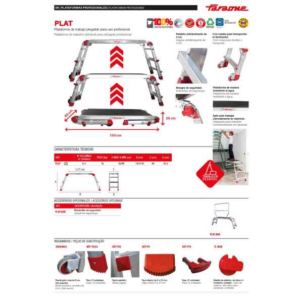 Plataforma de trabajo plegable y regulable en altura Altura de trabajo máxima 89 cm PLAT FARAONE
