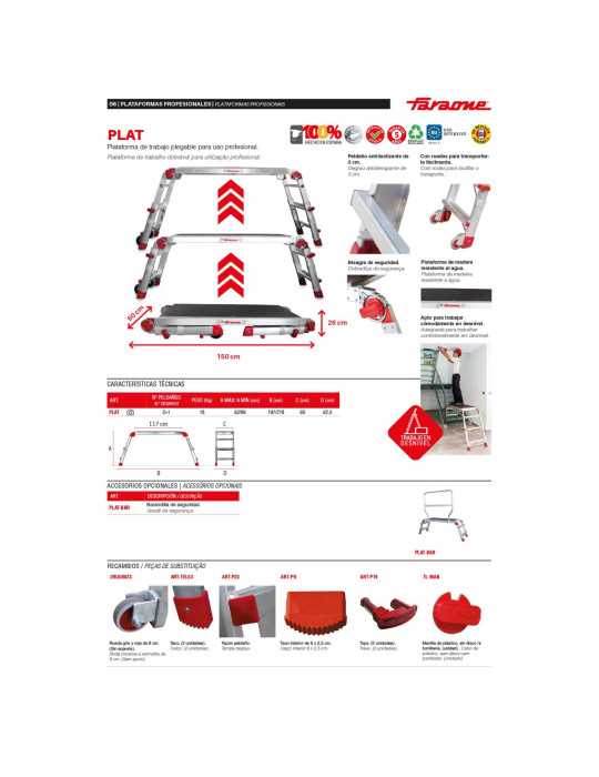 Plataforma de trabajo plegable y regulable en altura Altura de trabajo máxima 89 cm PLAT FARAONE