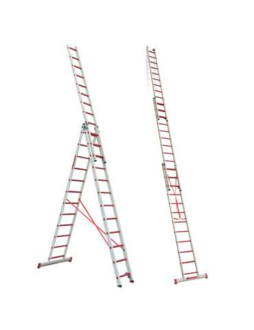 Escalera multiusos de 3 tramos de fibra de vidrio Peldaños 8-8-8 3TFV-250 FARAONE