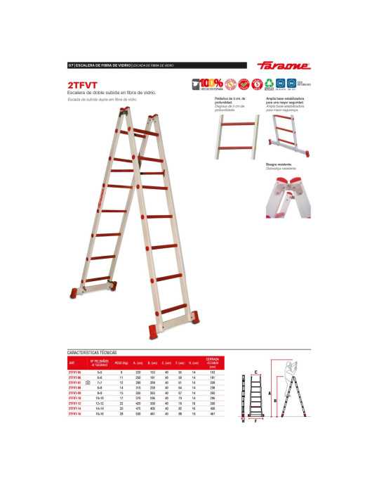 Escalera de doble subida de fibra de vidrio Peldaños 5-5 2TFVT-05 FARAONE