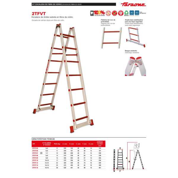 Escalera de doble subida de fibra de vidrio Peldaños 10-10 2TFVT-10 FARAONE