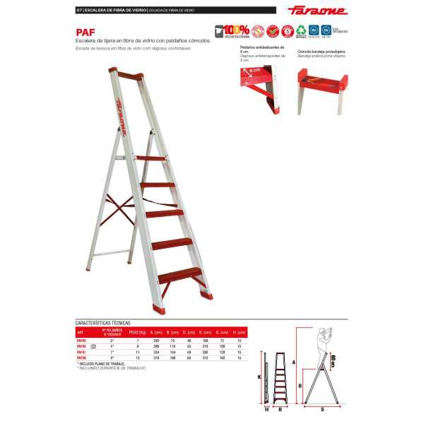 Escalera de tijera en fibra de vidrio con peldaños cómodos Peldaños 5 PAF05 FARAONE
