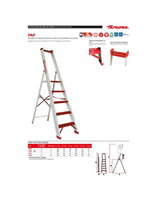 Escalera de tijera en fibra de vidrio con peldaños cómodos Peldaños 7 PAF07 FARAONE