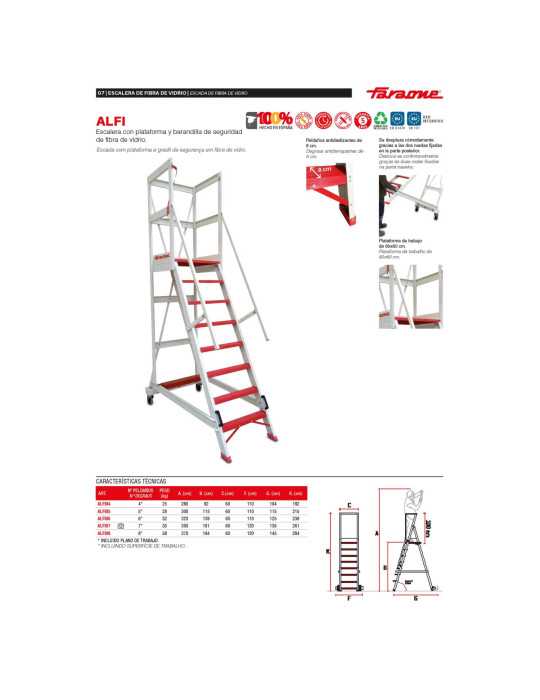 Escalera con plataforma y barandilla de seguridad de fibra de vidrio Altura de plataforma 138 cm ALFI06 FARAONE
