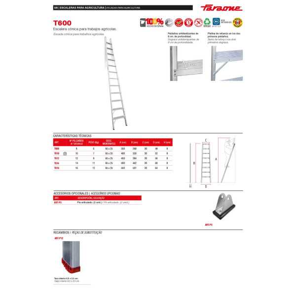 Escalera cónica para trabajos agrícolas Longitud de la escalera 326 cm T610 FARAONE
