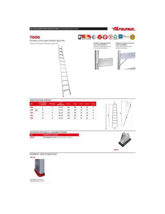 Escalera cónica para trabajos agrícolas Longitud de la escalera 442 cm T614 FARAONE