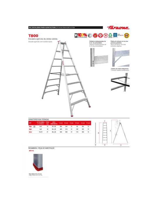 Escalera agrícola de doble subida Peldaños 8-8 T808 FARAONE