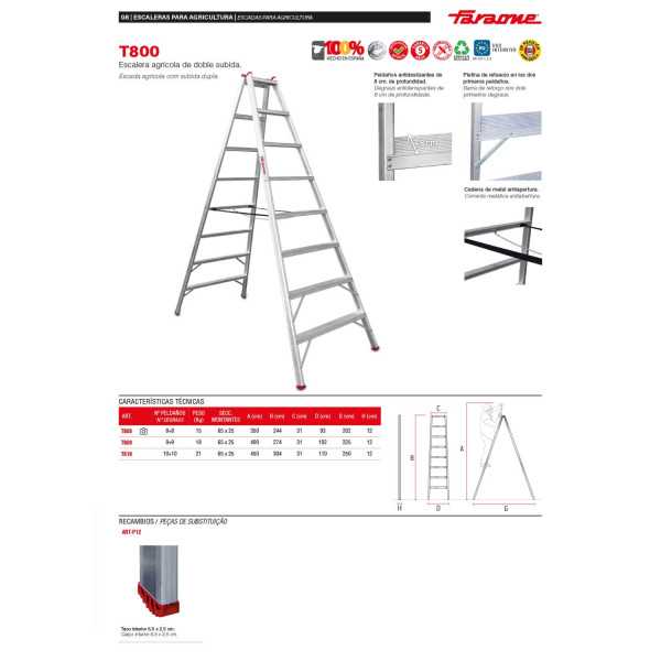 Escalera agrícola de doble subida Peldaños 10-10 T810 FARAONE