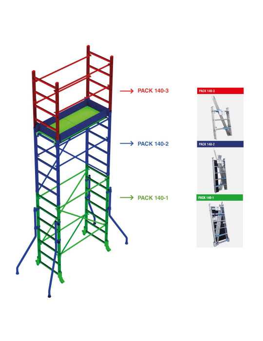 Andamio de aluminio con ruedas y plataforma de 140x60 cm. Altura de trabajo H300CM RAPIDO140-H300CM FARAONE