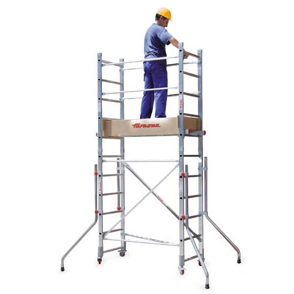 Andamio de aluminio con ruedas y plataforma de 140x60 cm. Altura de trabajo H380CM RAPIDO140-H380CM FARAONE