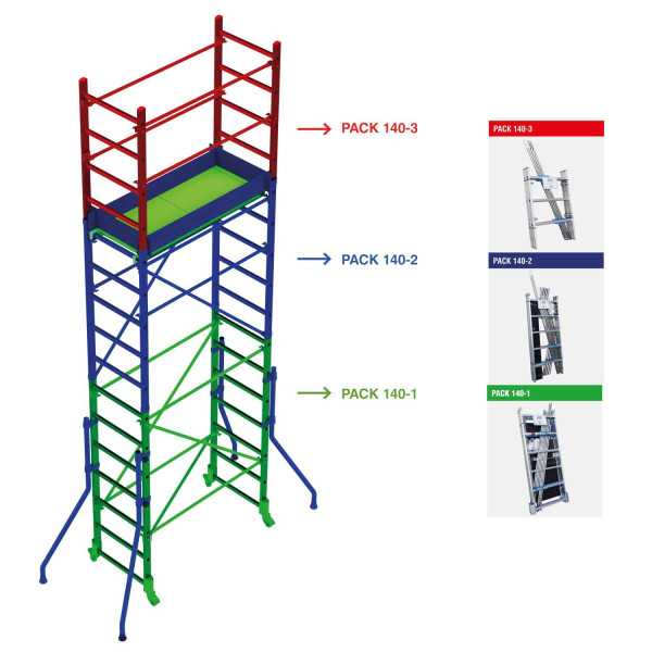 Andamio de aluminio con ruedas y plataforma de 140x60 cm. Altura de trabajo H380CM RAPIDO140-H380CM FARAONE
