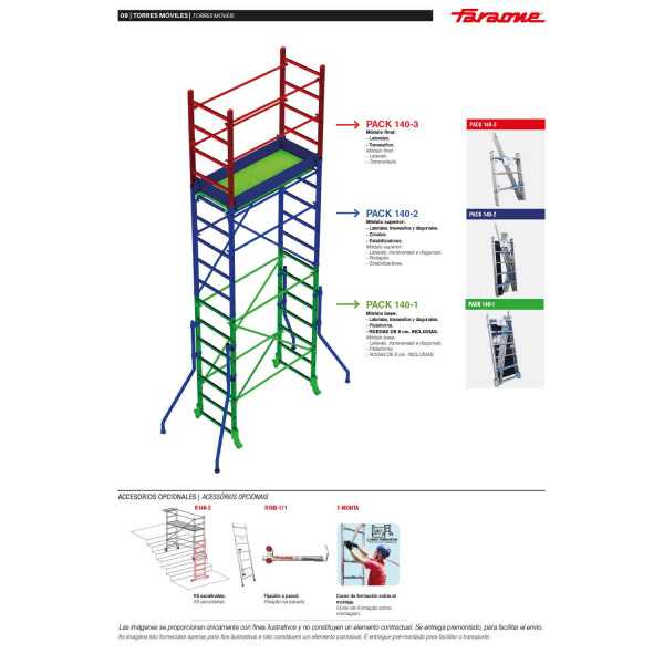 Andamio de aluminio con ruedas y plataforma de 140x60 cm. Altura de trabajo H380CM RAPIDO140-H380CM FARAONE