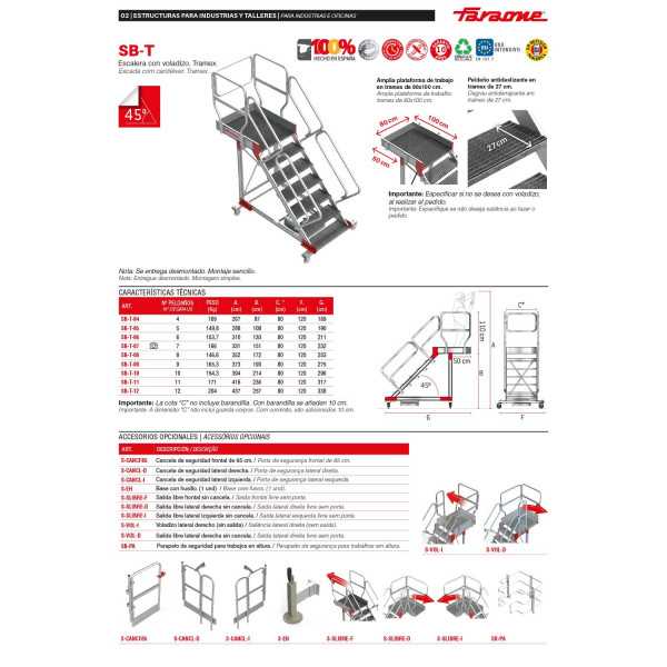Escalera con plataforma y cuatro ruedas TRAMEX Altura hasta la plataforma 1,08 m SB-T-05 FARAONE
