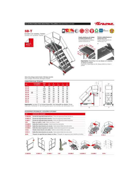 Escalera con plataforma y cuatro ruedas TRAMEX Altura hasta la plataforma 1,30 m SB-T-06 FARAONE