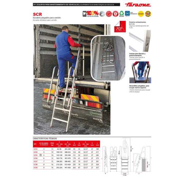 Escalera plegable de acceso a camiones. 9 peldaños SCR9 FARAONE