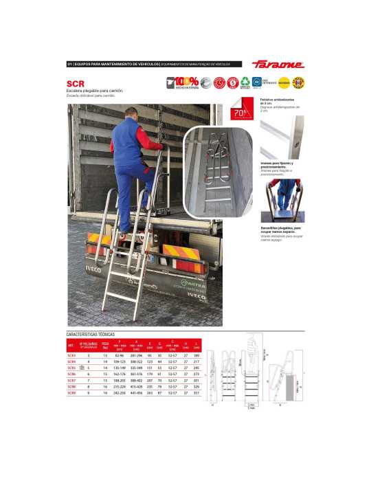 Escalera plegable de acceso a camiones. 9 peldaños SCR9 FARAONE