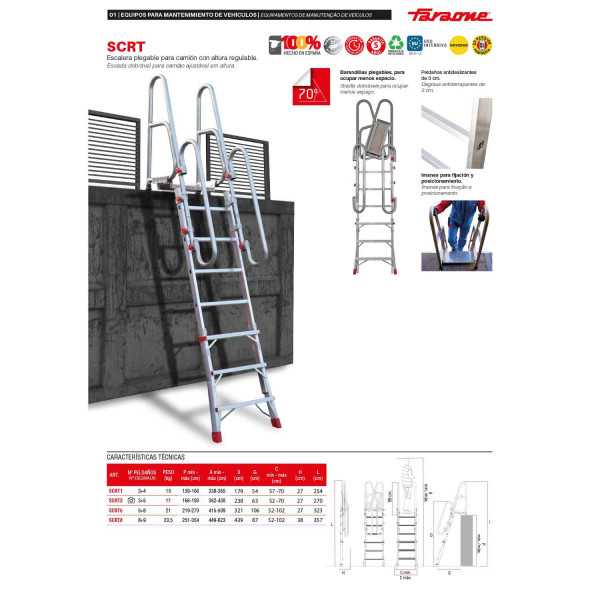 Escalera plegable de acceso a camiones con altura regulable. 3-4 peldaños SCRT1 FARAONE