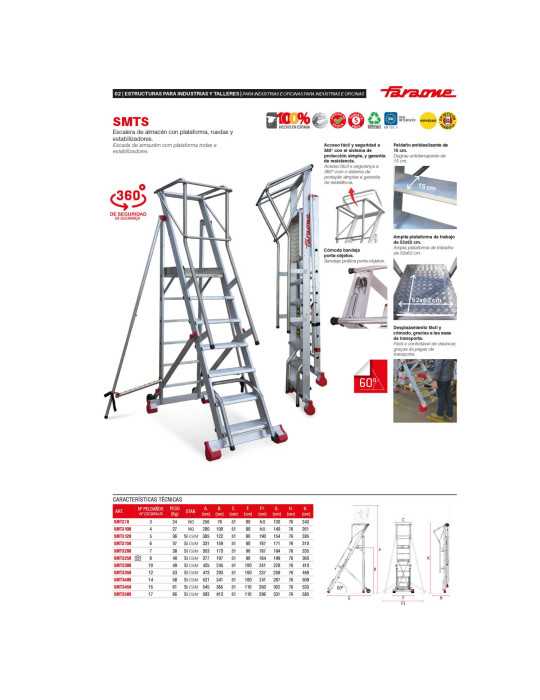 Escalera de almacén con plataforma, ruedas y estabilizadores de serie. 12 peldaños SMTS350 FARAONE