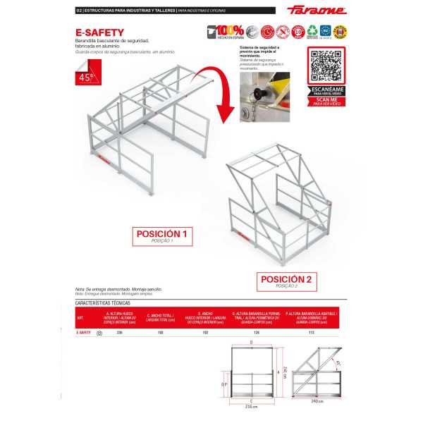 Barandilla basculante de seguridad en aluminio E-SAFETY FARAONE