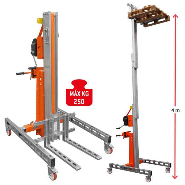 Nuevo Elevador de materiales en aluminio, manual, máximo 250 kg. Peso 95 kg. Altura máxima elevación 265 cm HW02 FARAONE