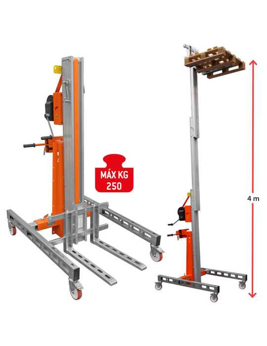 Nuevo Elevador de materiales en aluminio, manual, máximo 250 kg. Peso 95 kg. Altura máxima elevación 265 cm HW02 FARAONE