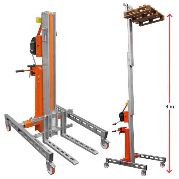 Nuevo Elevador de materiales en aluminio, manual, máximo 200 kg. Peso 100 kg. Altura máxima elevación 400 cm HW03 FARAONE