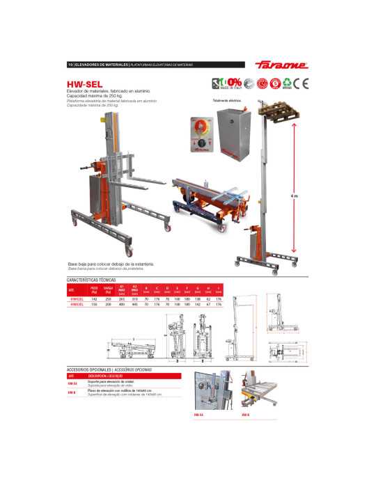 Nuevo Elevador de materiales en aluminio, eléctrico, máximo 200 kg. Peso 100 kg. Altura máxima elevación 400 cm HW03EL FARAONE
