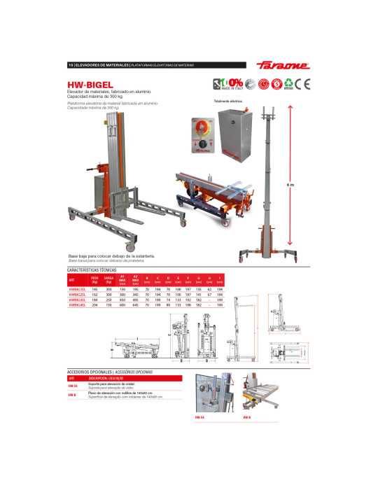 Nuevo Elevador de materiales en aluminio, eléctrico, máximo 150 kg. Peso 162 kg. Altura máxima elevación 600 cm HWBIG4EL FARAONE