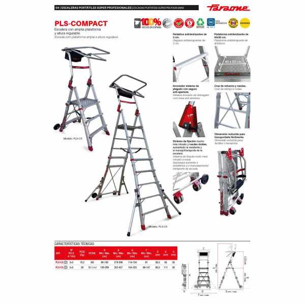 Escalera plegable con amplia plataforma y 3 peldaños PLS-C3 FARAONE