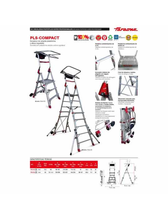 Escalera plegable con amplia plataforma y 3 peldaños PLS-C3 FARAONE