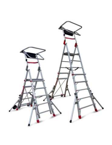 Escalera plegable con amplia plataforma, estabilizadores de serie y 4 peldaños PLS-C5 FARAONE