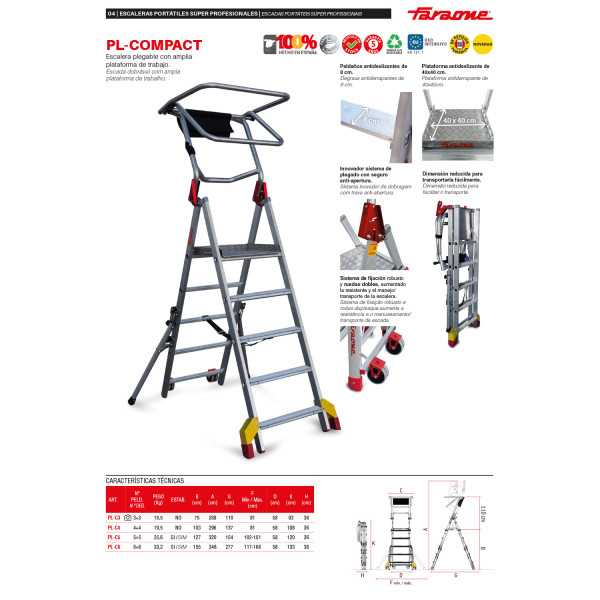 Escalera plegable con amplia plataforma, estabilizadores de serie y 5 peldaños PL-C5 FARAONE
