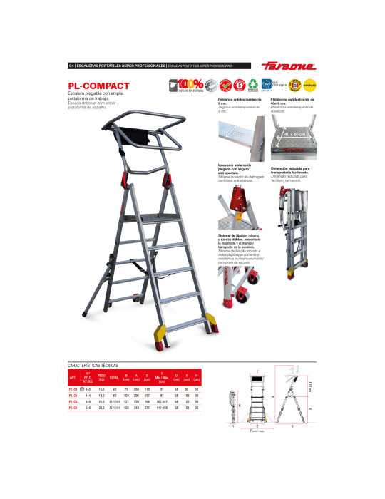 Escalera plegable con amplia plataforma, estabilizadores de serie y 5 peldaños PL-C5 FARAONE