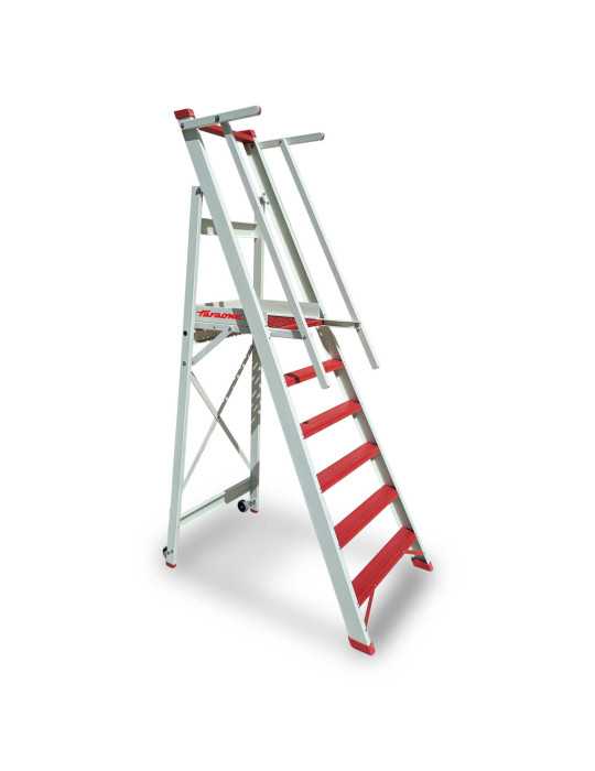 Escalera plegable en fibra de vidrio con amplia plataforma y 5 peldaños PL-FIBRA-5 FARAONE