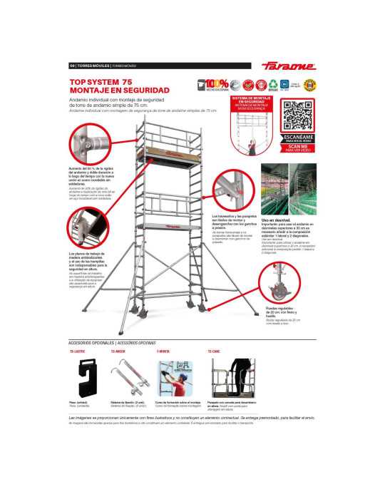 Top System 75 montaje en seguridad MSB - Rueda 200 - Carga máx. 360 kg - Base 75x245 cm - Altura total 15,50 m MS-B153 FARAONE