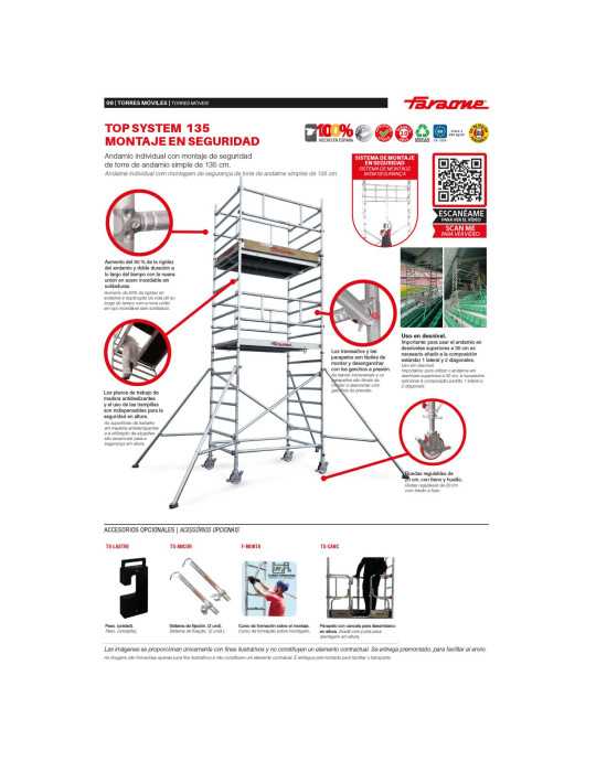 Top System 135 montaje en seguridad MSE - Rueda 200 - Carga máx. 800 - Base 135x245 cm - Altura total 2,50 m MS-F23 FARAONE
