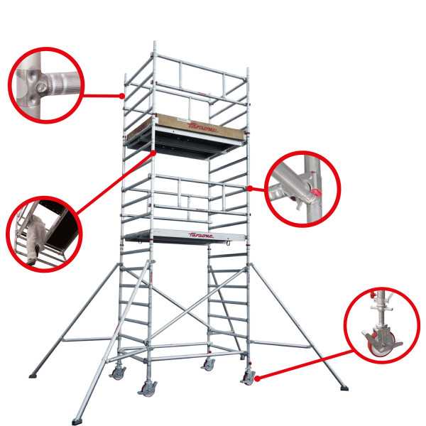 Top System 135 montaje en seguridad MSE - Rueda 200 - Carga máx. 800 - Base 135x245 cm - Altura total 3,50 m MS-F35 FARAONE