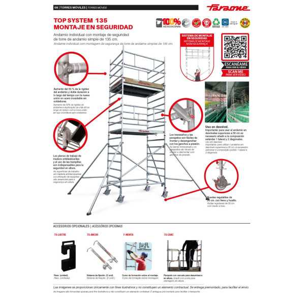 Top System 135 montaje en seguridad MSE - Rueda 200 - Carga máx. 800 - Base 135x245 cm - Altura total 8,50 m MS-F82 FARAONE