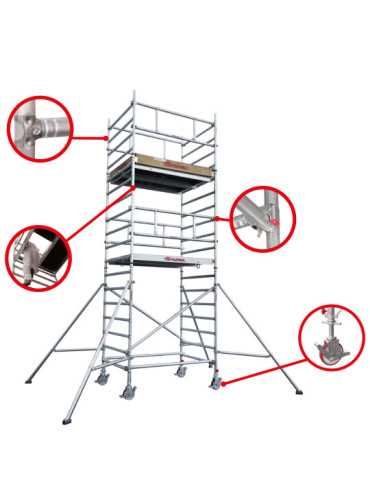 Top System 135 montaje en seguridad MSE - Rueda 200 - Carga máx. 800 - Base 135x245 cm - Altura total 18,50 m MS-F181 FARAONE 2