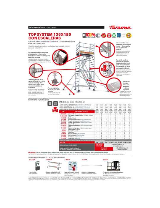 Top System 135x180 con escaleras G - Rueda de 200 - Carga máx. de 480 kg - Altura total de la estructura 9,50 m G94 FARAONE