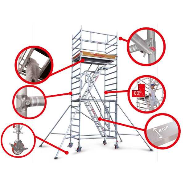 Top System 135x180 con escaleras G - Rueda de 200 - Carga máx. de 480 kg - Altura total de la estructura 11,50 m G140 FARAONE