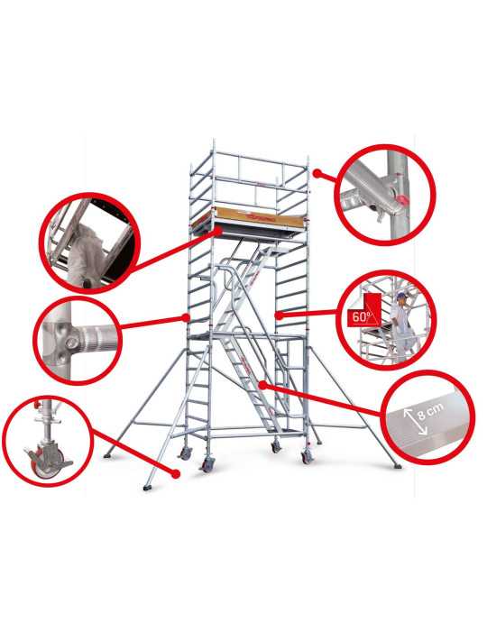 Top System 135x180 con escaleras G - Rueda de 200 - Carga máx. de 480 kg - Altura total de la estructura 19,50 m G1940 FARAONE