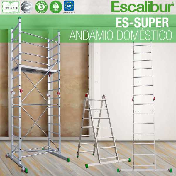 Miniandamio multiusos en aluminio - Altura total de la estructura de 4 metros ES-SUPER ESCALIBUR