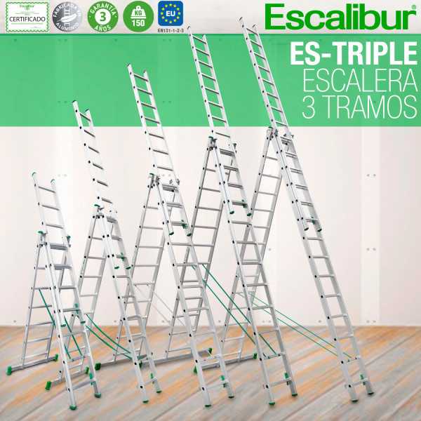 Escalera 3 tramos con base 9 peldaños ES-TRIPLE9 ESCALIBUR