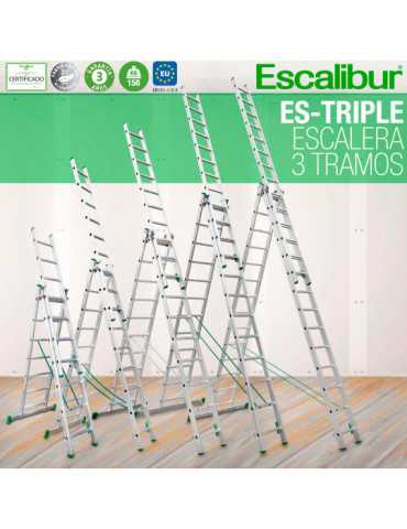 Escalera 3 tramos con base 10 peldaños ES-TRIPLE10 ESCALIBUR