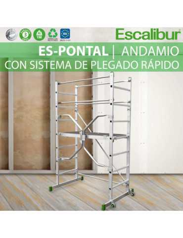 Miniandamio de aluminio con sistema de plegado rápido de 2,82 metros de altura de estructura ES-PONTAL ESCALIBUR